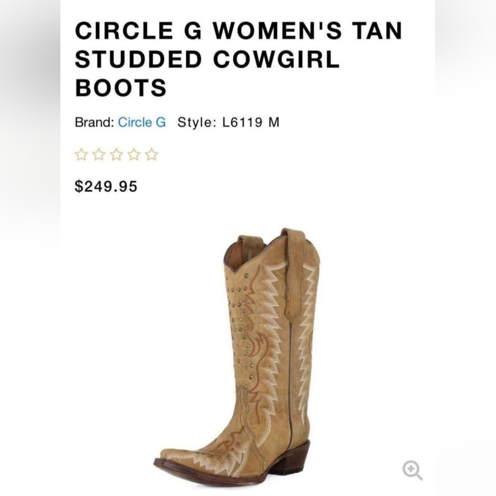 Excellent Condition Circle G Brown Leather Tall Western Boots with Studs 8.5